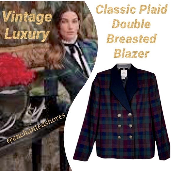 Vintage Classic Plaid Boyfriend Blazer Preppy Hunt Tartan Career